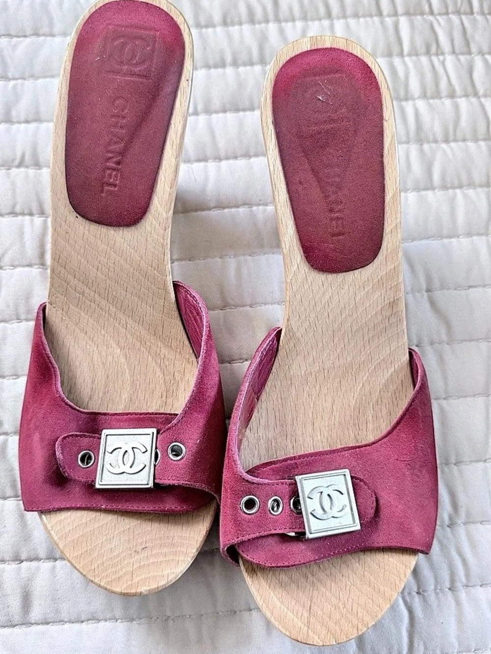 Chanel Red Logo Wedge Sandals
